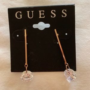 GUESS Linear Gold Drop Earrings with Crystals NEW